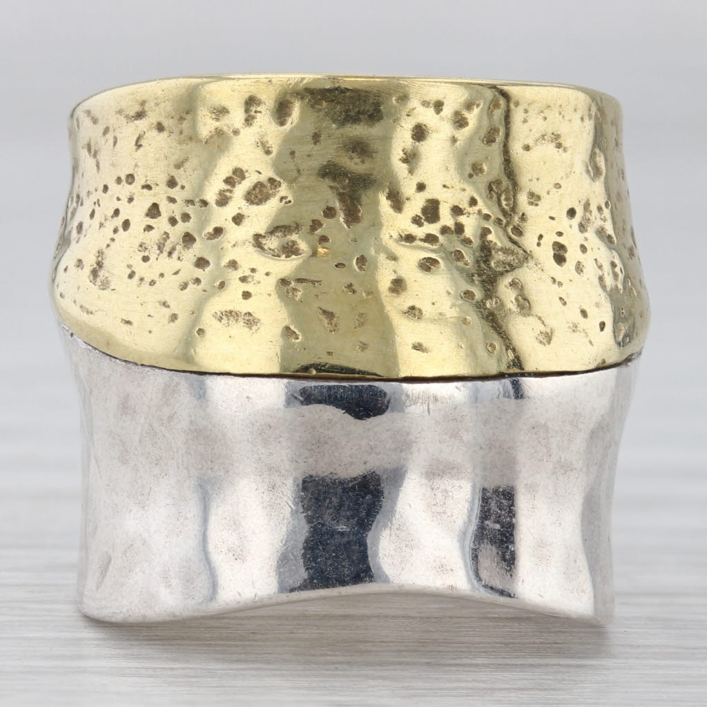 Light Gray Silpada Rain or Shine Ring R31349 Hammered Sterling Silver Brass Statement