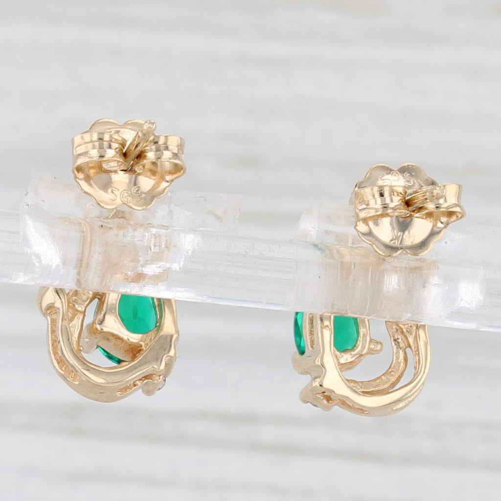 Light Gray 0.72ctw Lab Created Emerald Diamond Teardrop Stud Earrings 14k Yellow Gold