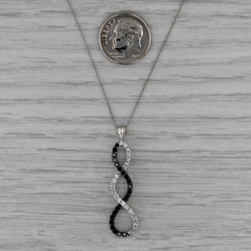 0.60ctw Black White Diamond Figure-8 Journey Pendant Necklace 10k White Gold 18"