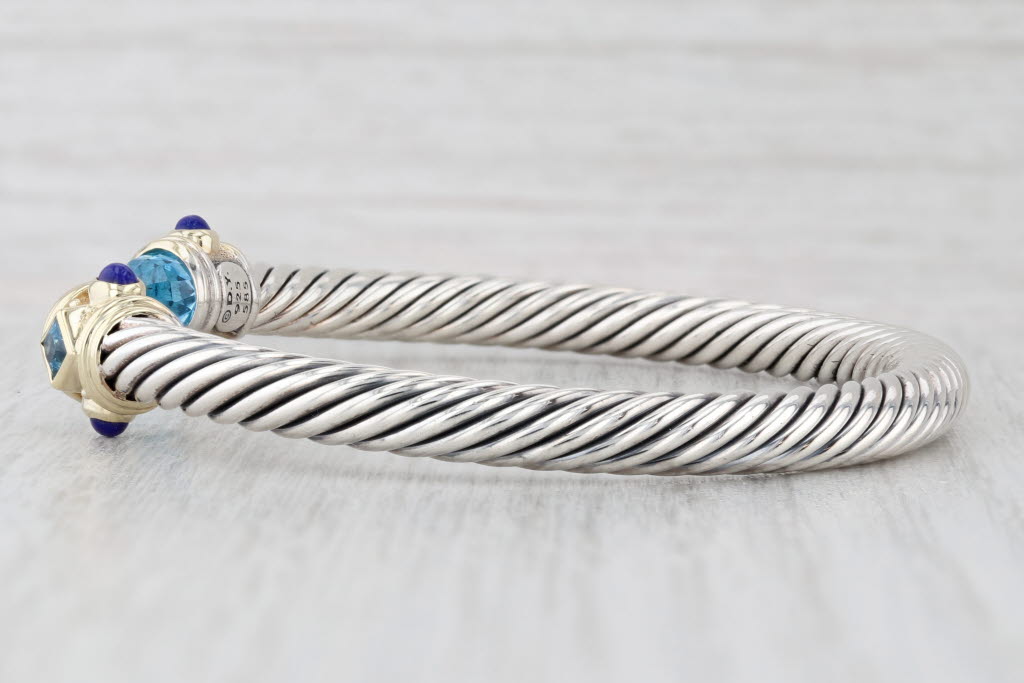 Light Gray David Yurman Renaissance Cuff Bracelet Topaz Lapis Lazuli Sterling Silver 14k