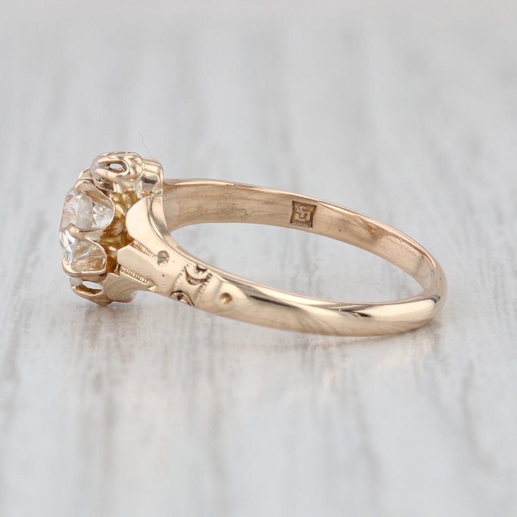 Antique Old European Cut Diamond Engagement Ring 10k Yellow Gold Size 6.75
