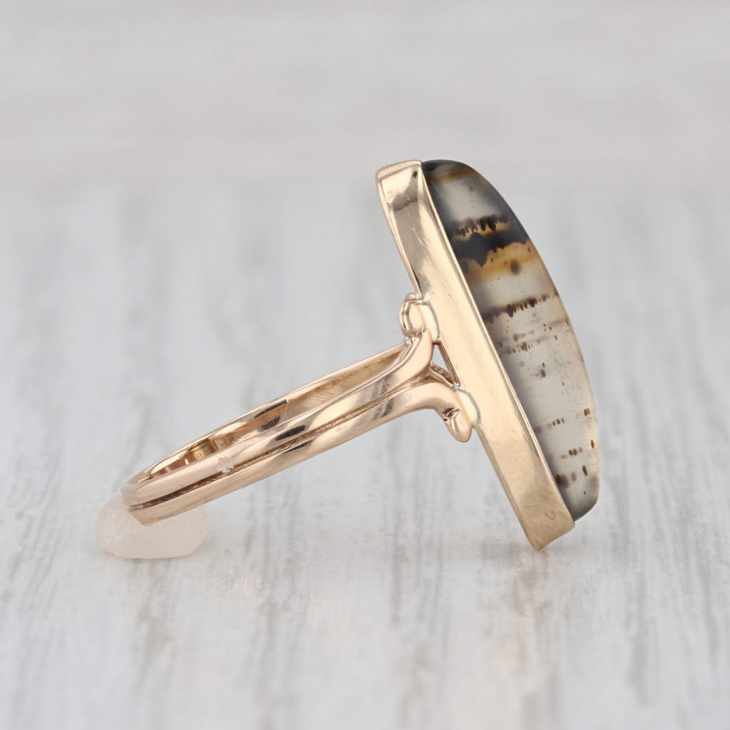 Vintage Montana Agate Cabochon Ring 10k Yellow Gold Size 6 Oval Solitaire