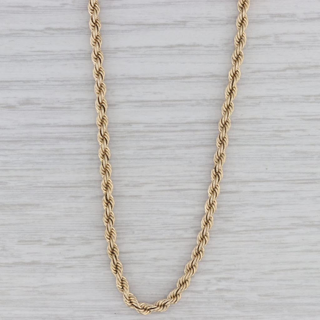 Gray 16" 3mm Rope Chain Necklace 14k Yellow Gold