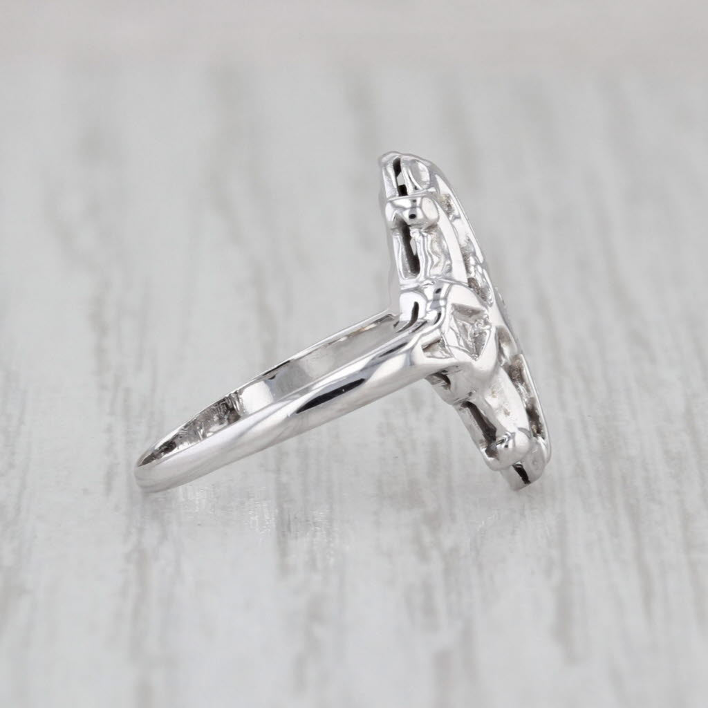 Vintage Diamond Solitaire Ring 14k White Gold Small Size 3
