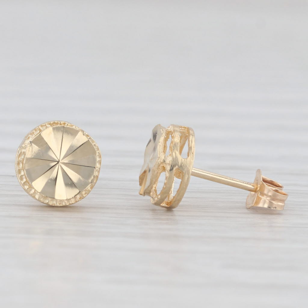 Light Gray Beveled Stud Earrings 14k Yellow Gold Small Round Studs