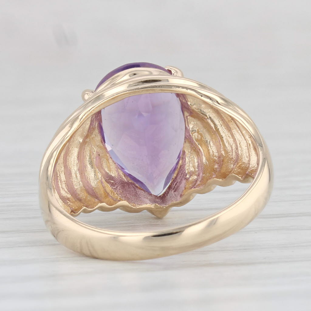 Light Gray 2.50ct Amethyst Pear Solitaire Ring 14k Yellow Gold Size 6 Scalloped Band