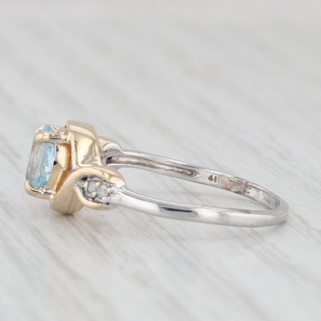 Light Gray 1ct Round Blue Topaz Diamond Ring 10k Yellow White Gold Size 6.5