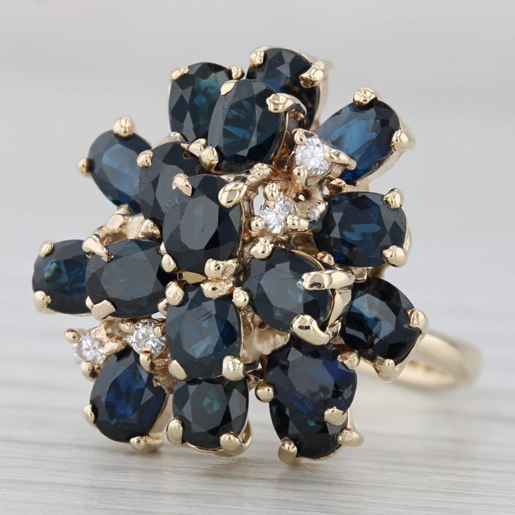 Gray 4.73ctw Blue Sapphire Diamond Cluster Ring 14k Yellow Gold Size 7 Cocktail