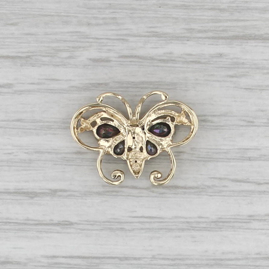 1.30ctw Mystic Topaz Butterfly Pendant 10k Yellow Gold Floating Drop