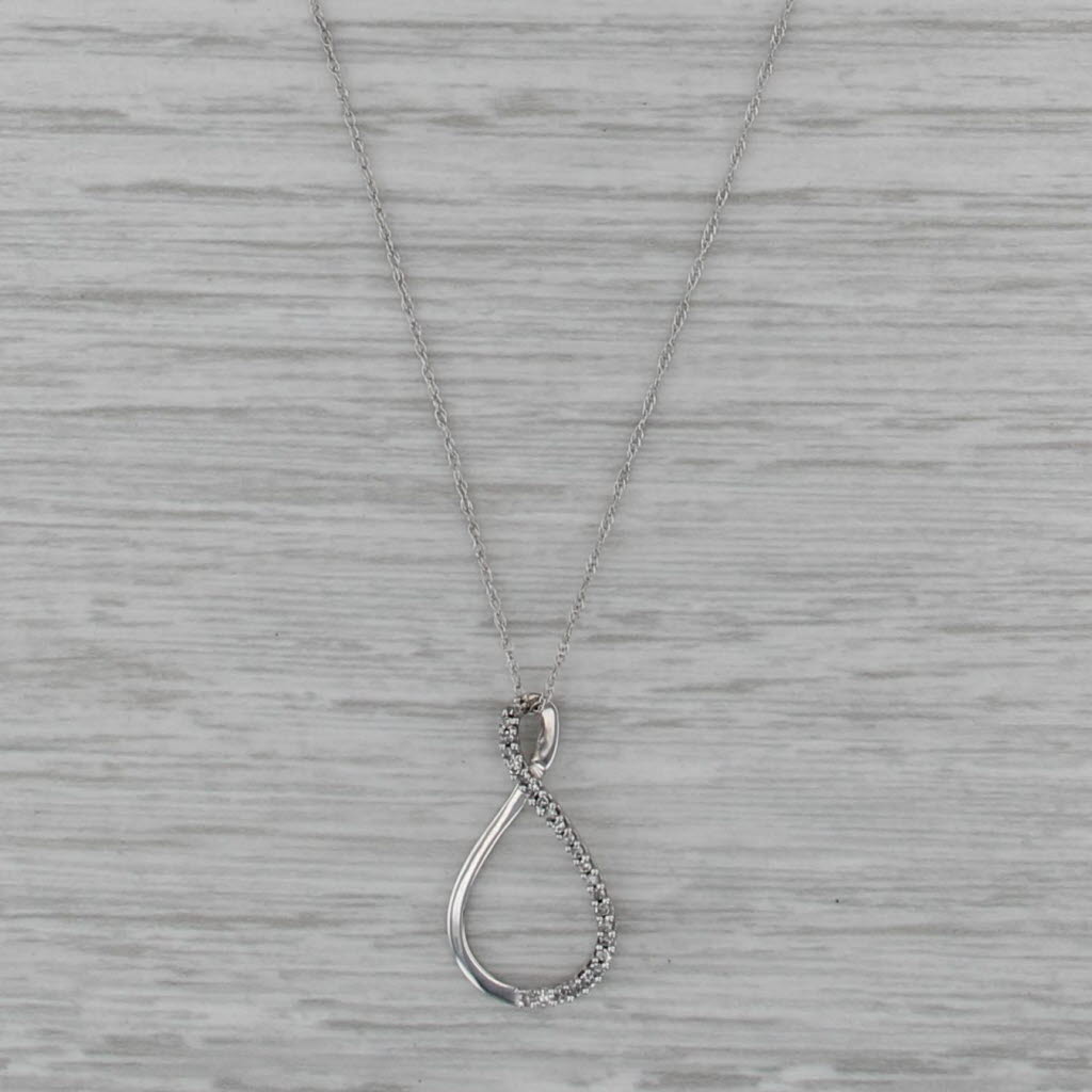 Diamond Figure 8 Inifinity Knot Pendant Necklace 10k White Gold 18" Rope Chain