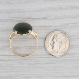 Gray Vintage Nephrite Jade Ring 14k Yellow Gold Size 6.5 Oval Cabochon