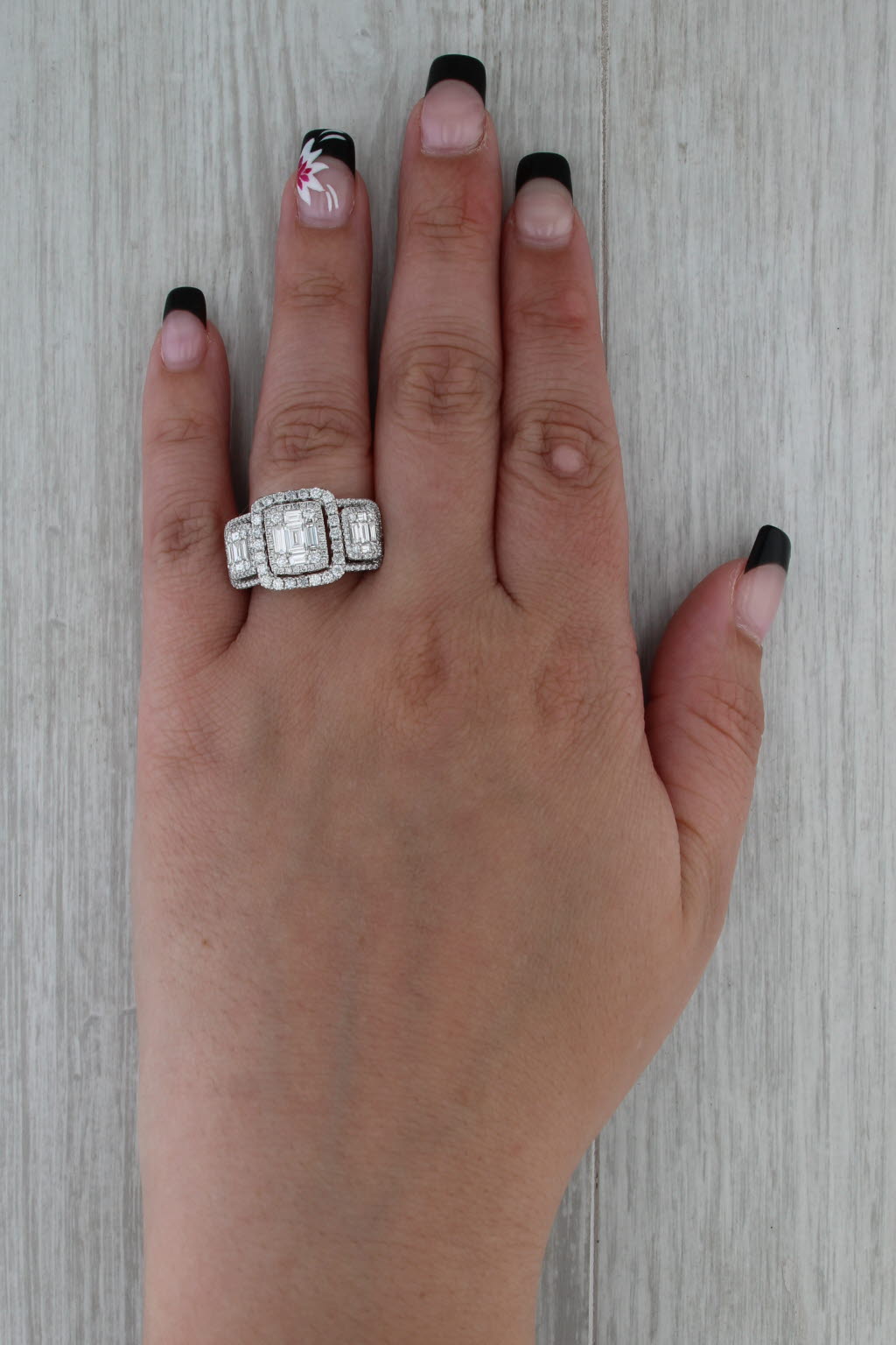 3.53ctw Diamond Halo Ring 18k White Gold Size 7 Engagement Cocktail