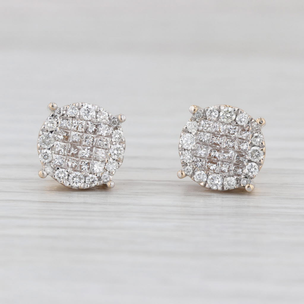 1ctw Diamond Cluster Stud Earrings 14k 10k Yellow Gold Round Studs