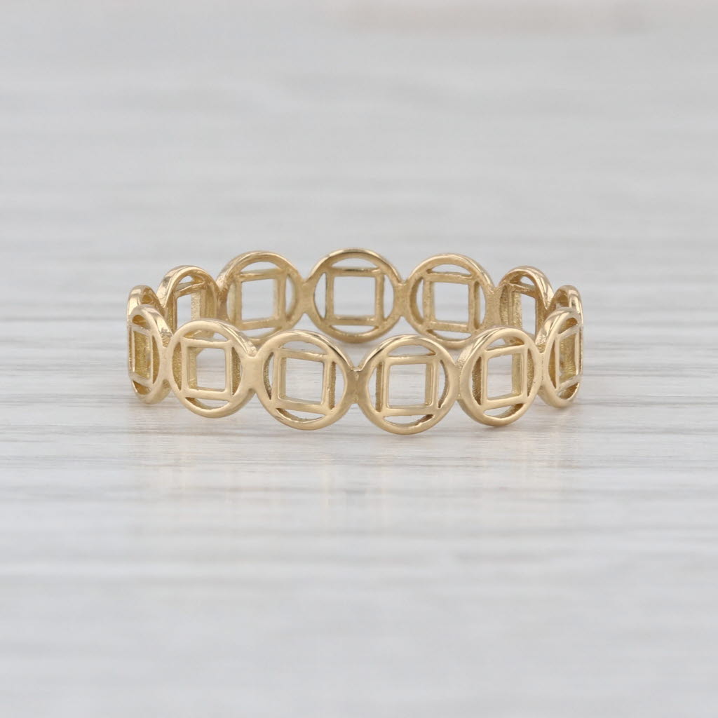Circles & Squares Ring 18 Yellow Gold Size 9 Band Stackable
