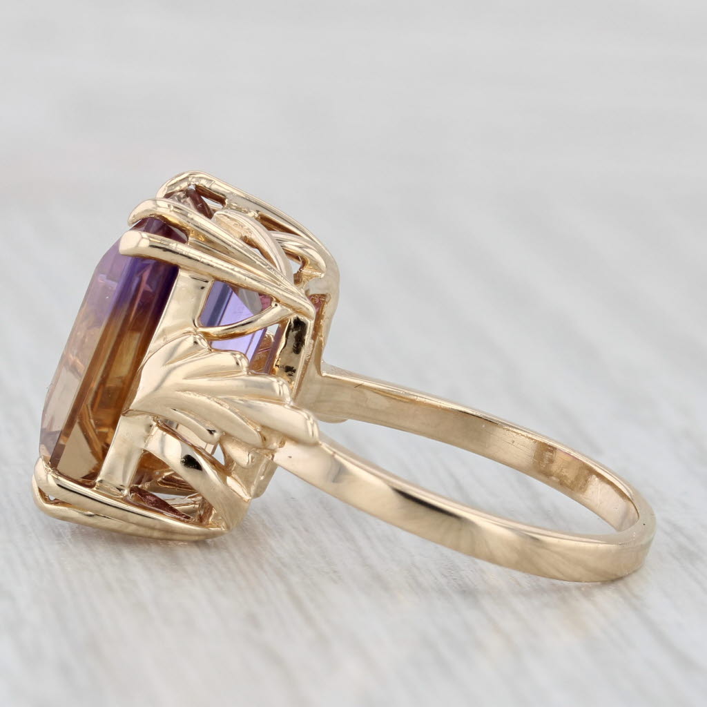 Light Gray 9.40ct Purple Yellow Ametrine Solitaire Ring 14k Yellow Gold Size 7.5