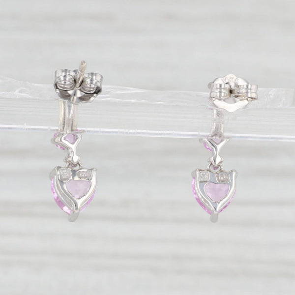 Light Gray 1.55ctw Lab Created Pink Sapphire Heart Dangle Earrings 10k Gold Pierced Drops