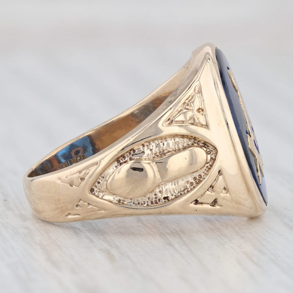 Light Gray Masonic Signet Ring Lab Created Spinel 10k Yellow Gold Size 7.75 Blue Lodge