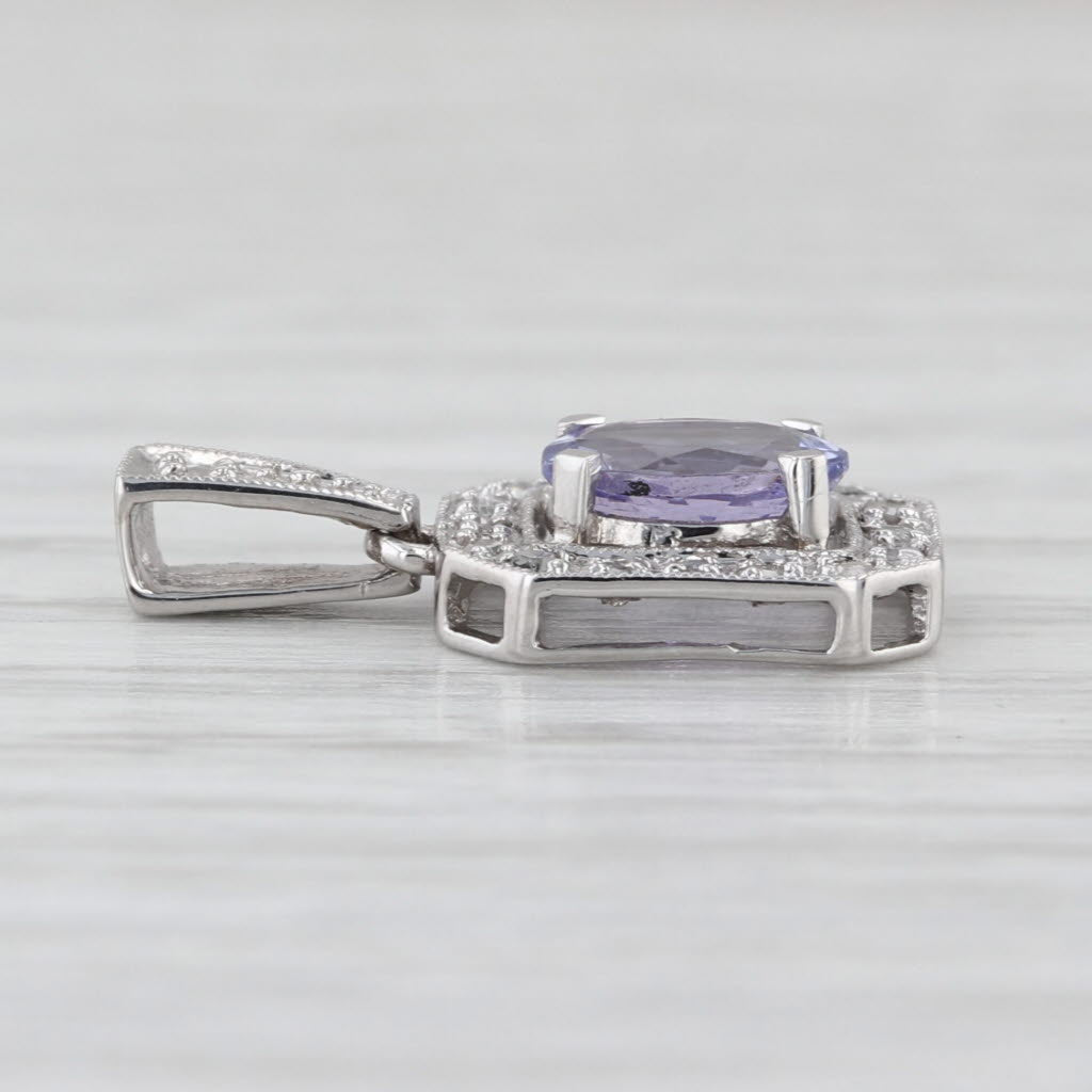 0.93ctw Tanzanite Diamond Halo Pendant 14k White Gold
