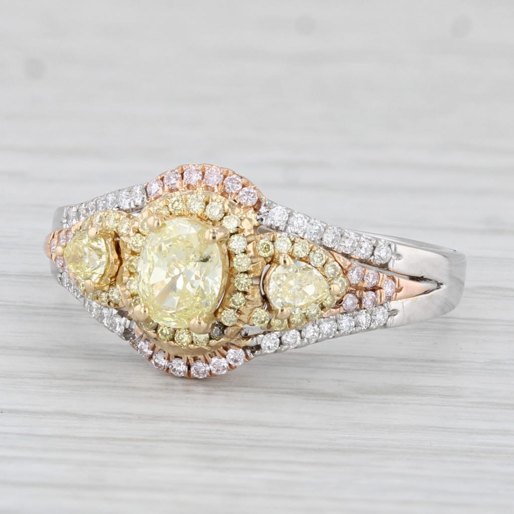 Light Gray 0.81ctw Yellow White Diamond Ring 18k White Rose Gold Engagement Canary Star