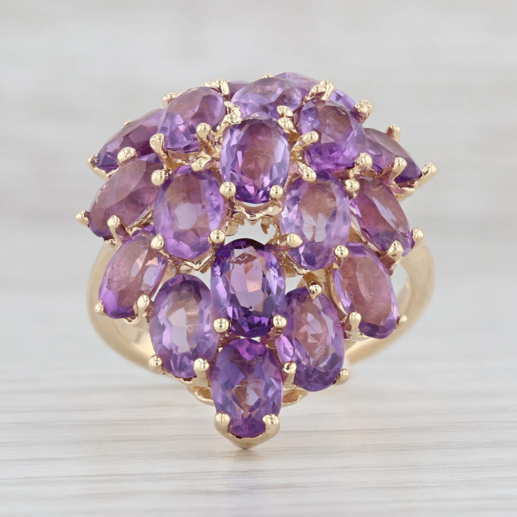 Light Gray 8ctw Amethyst Cluster Ring 14k Yellow Gold Size 7.25 Cocktail