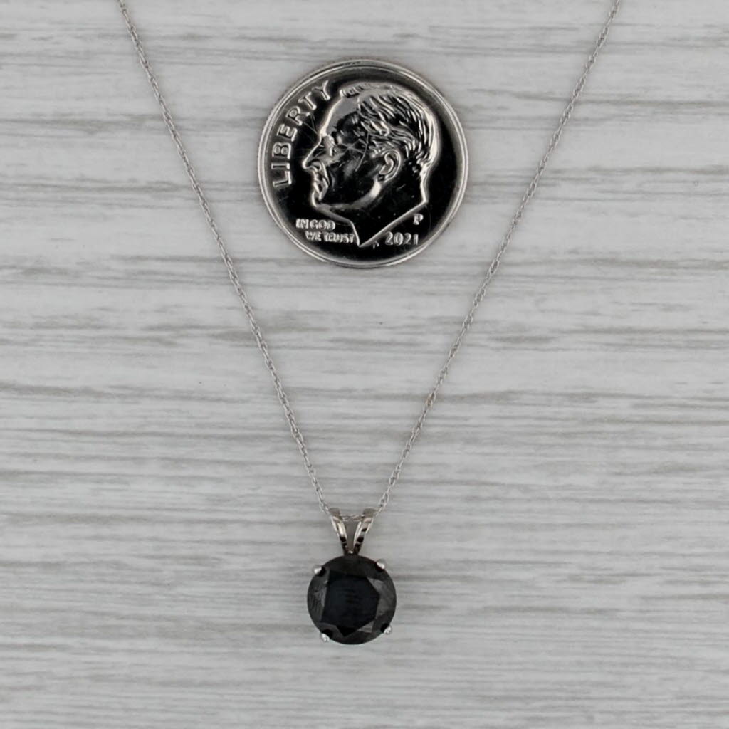 1.80ct Black Diamond Solitaire Pendant Necklace 14k White Gold 18" Rope Chain