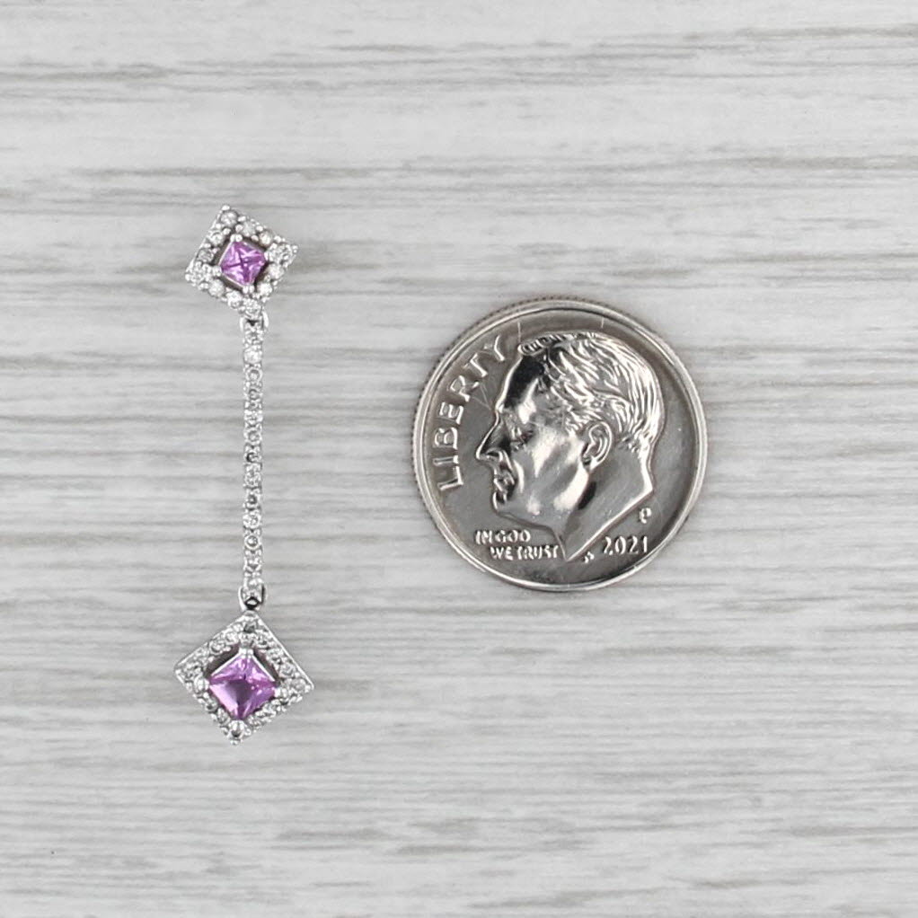 0.43ctw Pink Sapphire Diamond Drop Pendant 14k White Gold