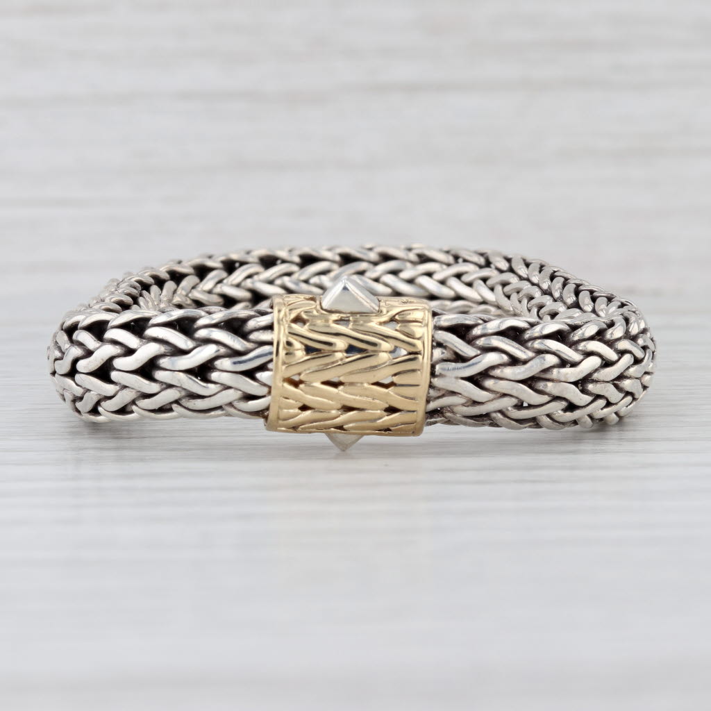 John Hardy Classic Wheat Chain Bracelet Sterling Silver 18k Gold 6.75" 10.5mm