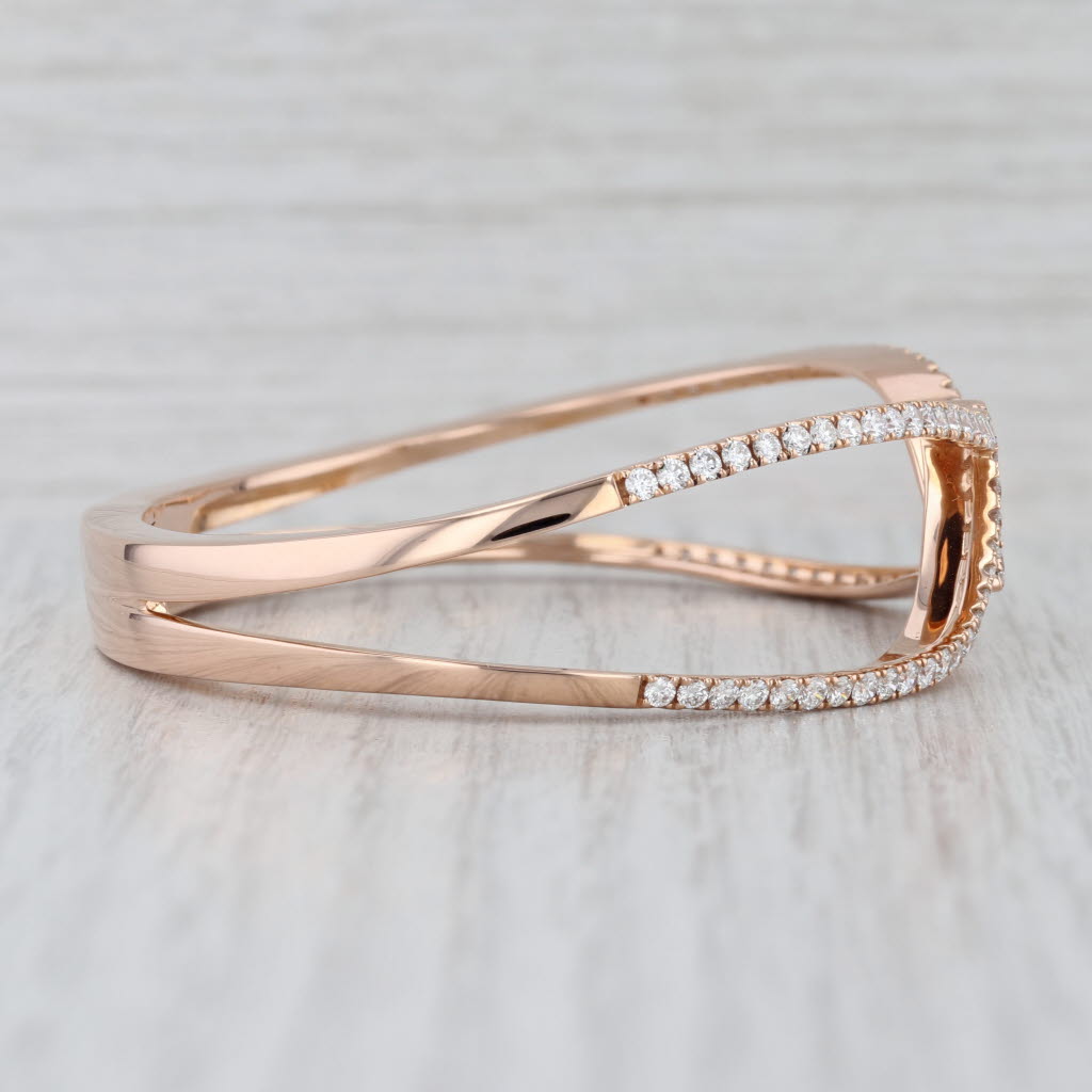 C Krypell 2.92ctw Diamond Double Leaf Hinged Cuff Bangle 18k Rose Gold 6.5"