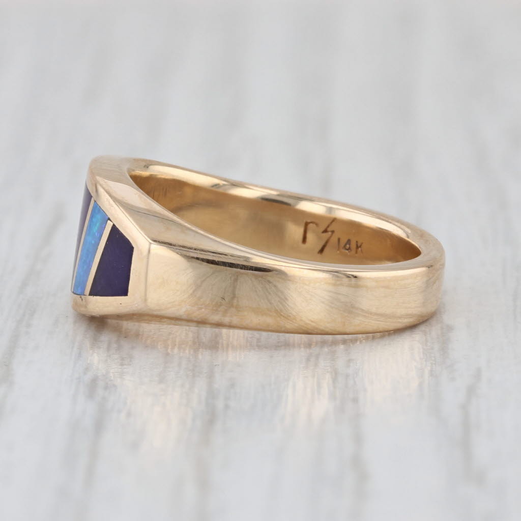 Opal Sugilite Mosaic Inlay Ring 14k Yellow Gold Band Size 6.25-6.5