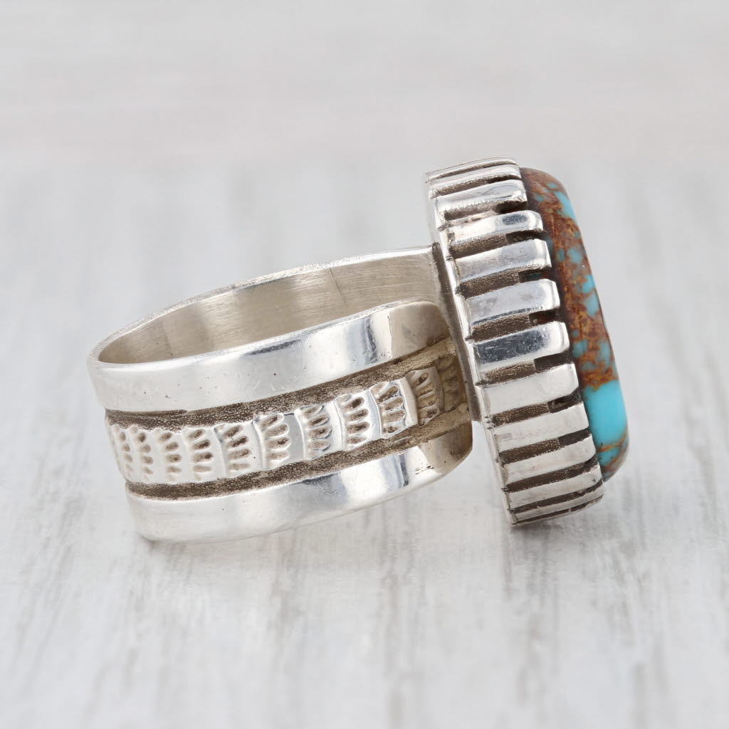 Vintage Native American Resin Ring Sterling Silver Imitation Turquoise Kewa Sz 8