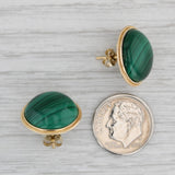 Green Malachite Cabochon Stud Earrings 10k Yellow Gold