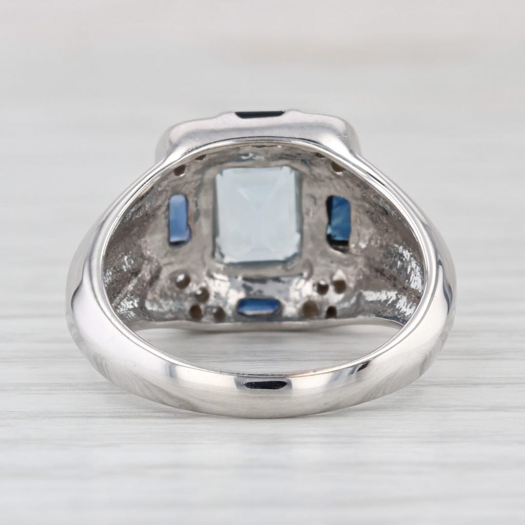 1.87ctw Aquamarine Sapphire Diamond Ring 14k White Gold Size 9