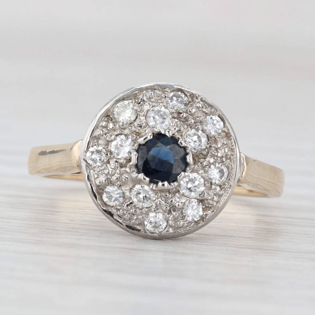 0.45ctw Round Blue Sapphire Diamond Halo Ring 14k Yellow Gold Size 8 Engagement