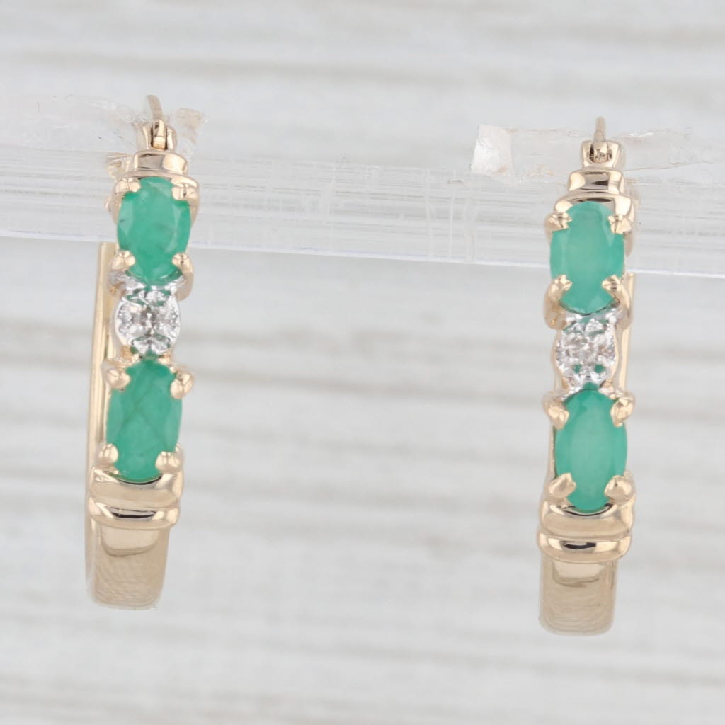 Light Gray 1ctw Emerald Diamond Hoop Earrings 10k Yellow Gold Snap Top Round Hoops