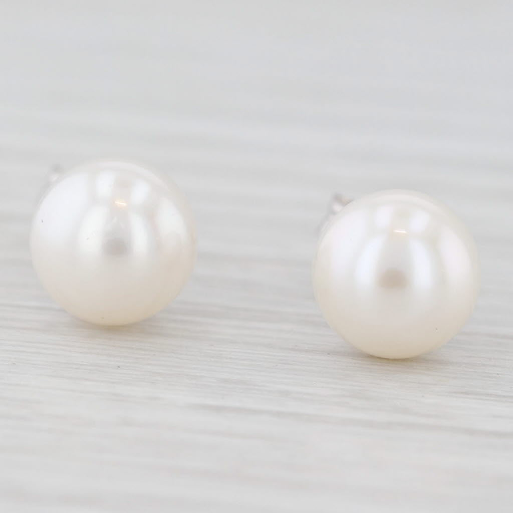 Light Gray 7mm Cultured Pearl Stud Earrings 14k Yellow Gold Round Solitaire Studs