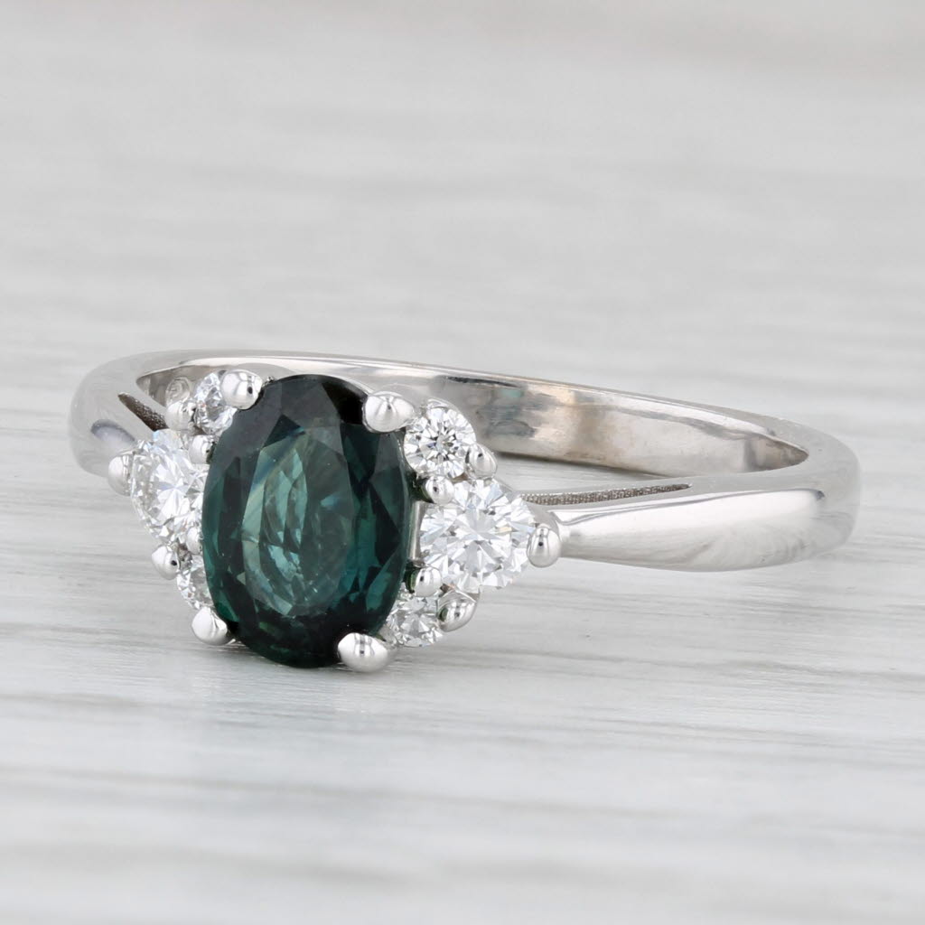 Light Gray 1.20ctw Oval Teal Sapphire Diamond Ring 14k White Gold Size 6