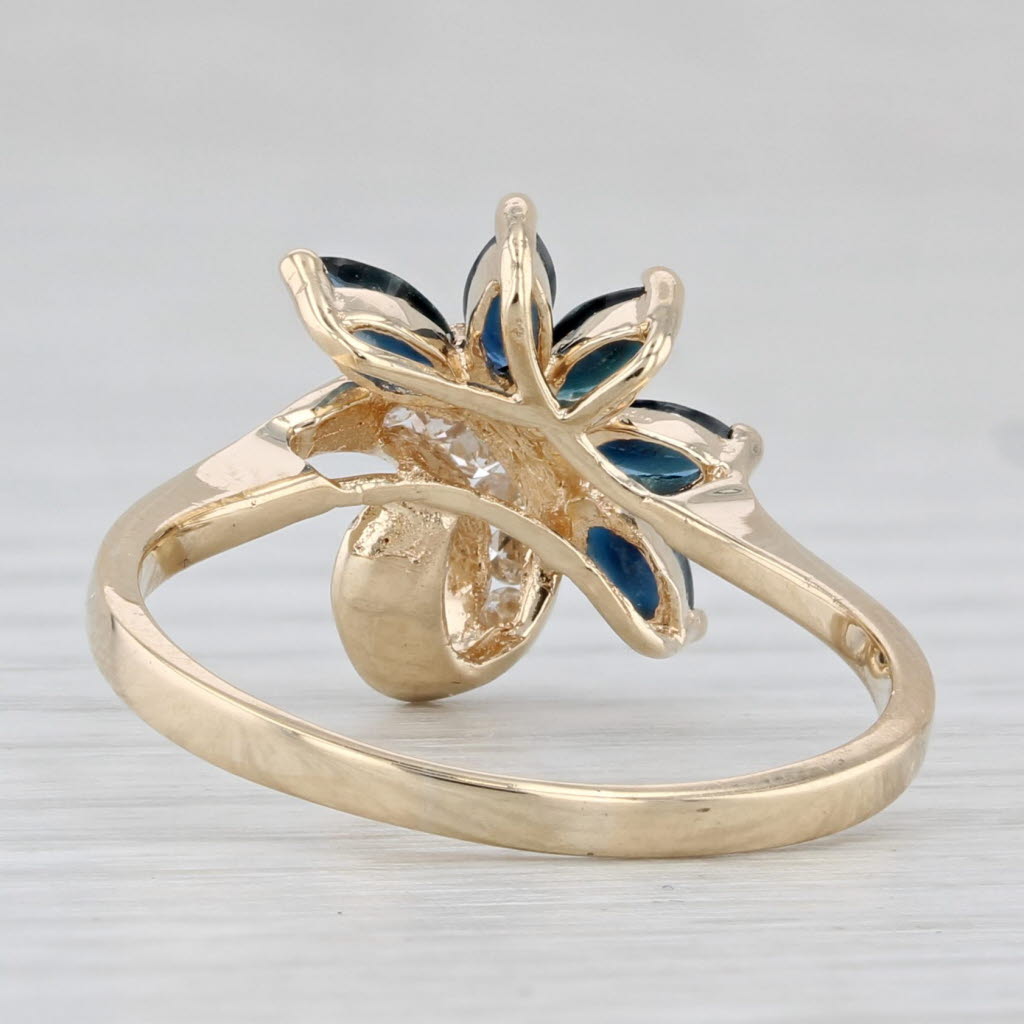 Light Gray 0.56ctw Blue Sapphire Diamond Flower Ring 14k Yellow Gold Size 8