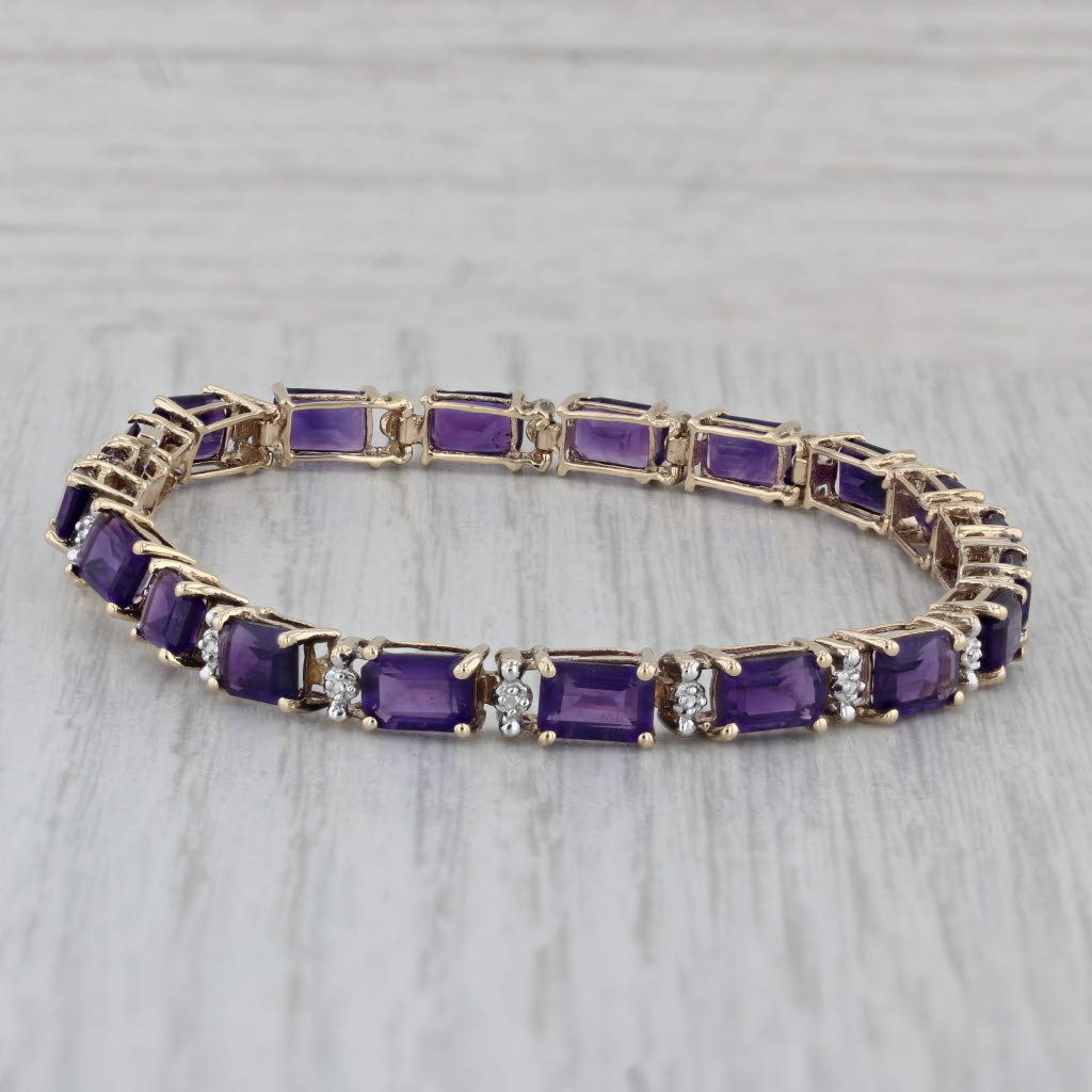 Gray 10ctw Amethyst Tennis Bracelet 10k Yellow Gold 7" 5mm