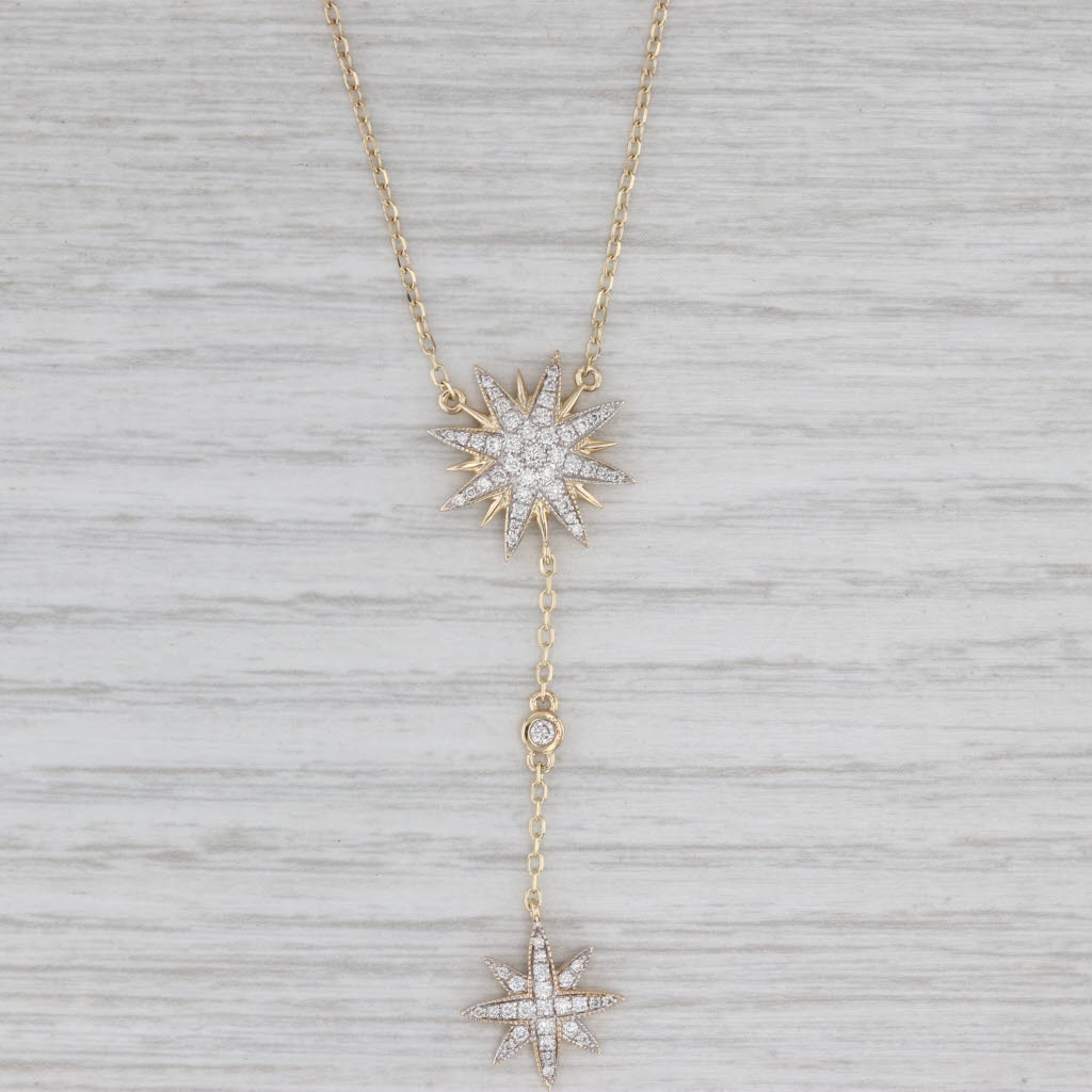 0.30ctw Diamond Cluster Starburst Lariat Necklace 14k Yellow Gold 18.25"