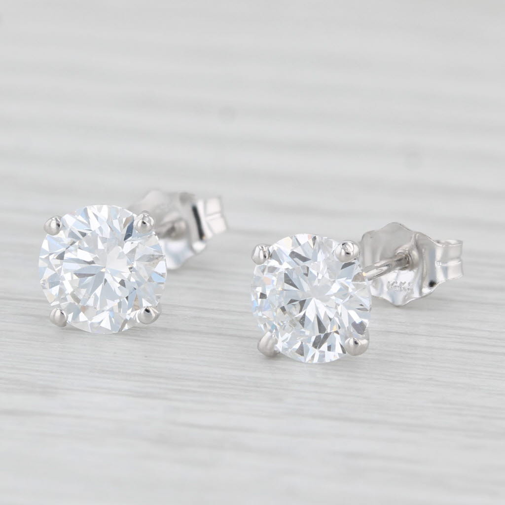 Light Gray New 2.08ctw Lab Created Diamond Stud Earrings 14k White Gold Round Solitaires