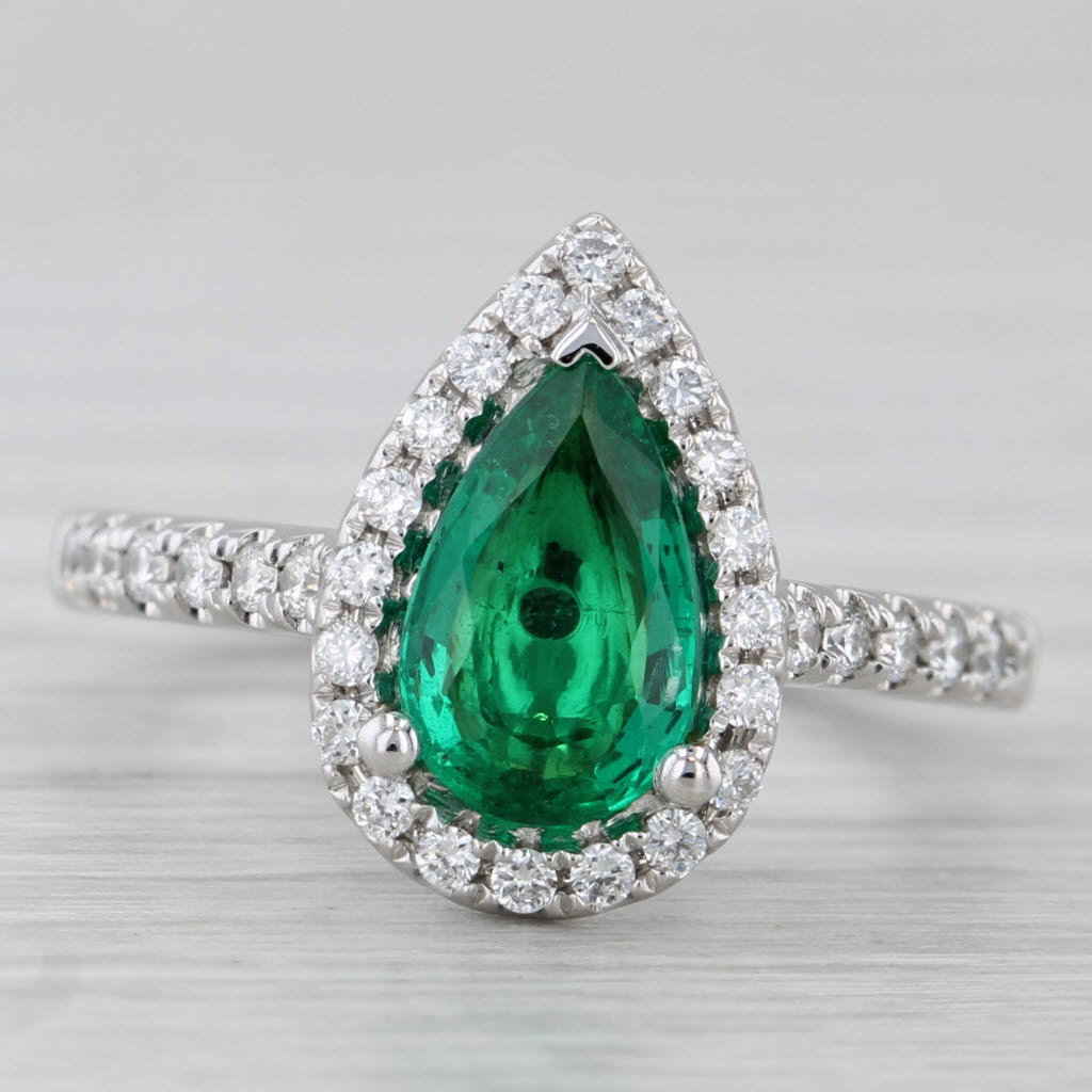 Gray 1.32ctw Emerald Diamond Halo Teardrop Ring 14k White Gold Size 6.5 Engagement