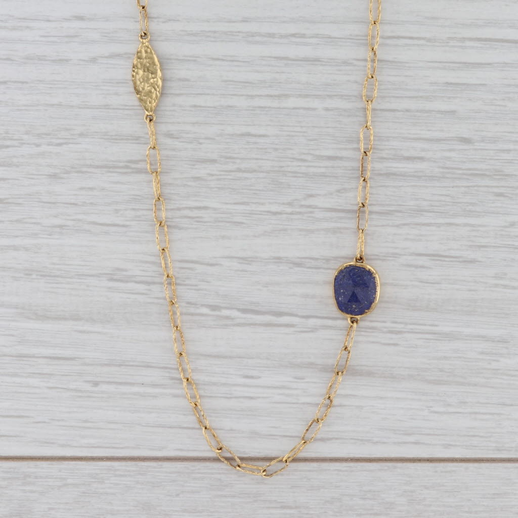 New Nina Wynn Lapis Lazuli Station Necklace Sterling Gold Vermeil 42" Adjust