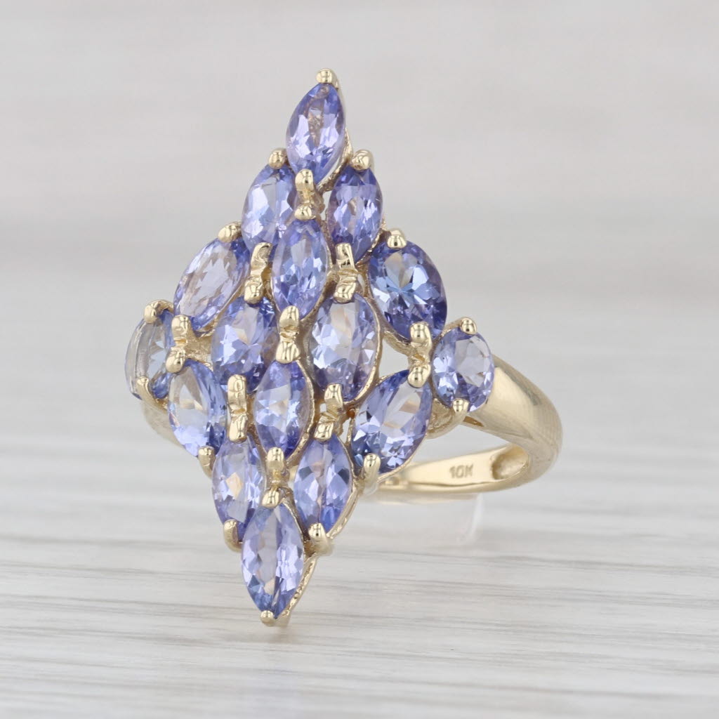 2.50ctw Marquise Oval Tanzanite Cluster Ring 10k Yellow Gold Size 5 Cocktail