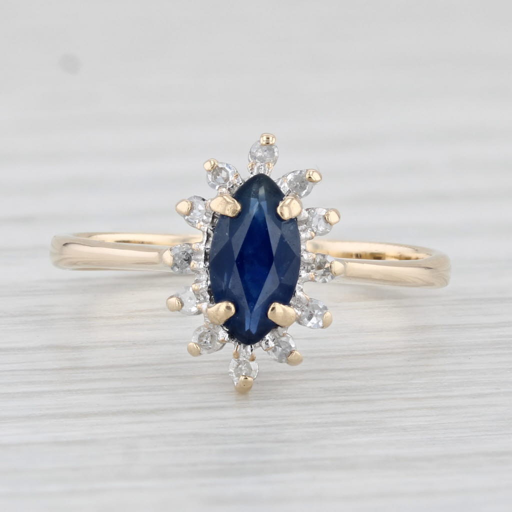 Light Gray 0.70ctw Marquise Blue Sapphire Diamond Halo Ring 10k Gold Size 6.25 Engagement