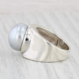 Gray Simulated Pearl Ring Sterling Silver Size 6 Round Button Solitaire