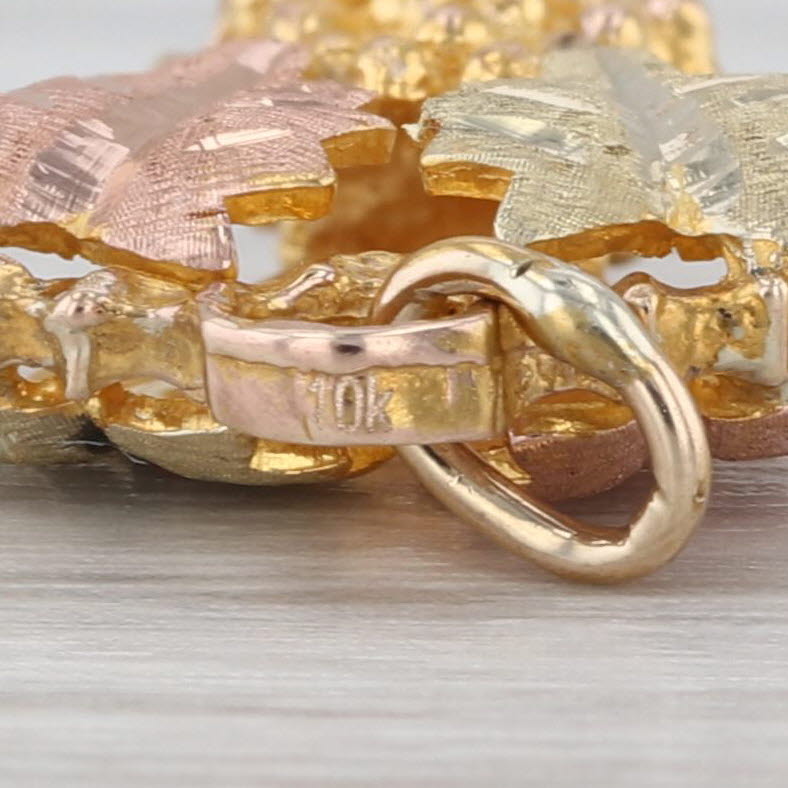 Black Hills Gold Style Leaf Heart Pendant 10k Yellow Rose Green Charm