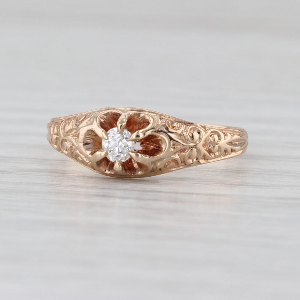 0.14ct Antique Old Mine Cut Diamond Solitaire Ring 14k Yellow Gold Size 6.75