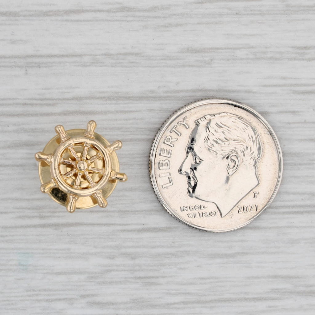 Gray Ships Wheel Tie Tac Lapel Pin 14k Yellow Gold