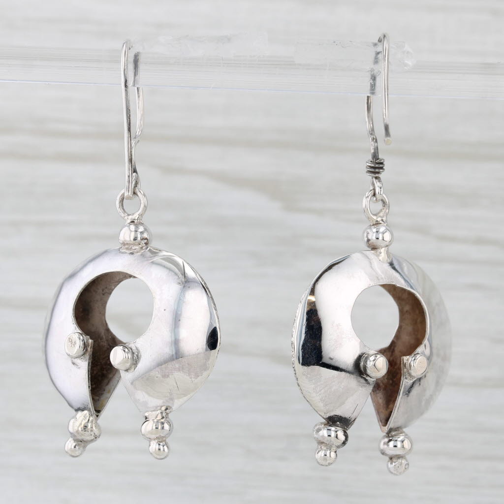 Light Gray VintageModernist Dangle Earrings Sterling Silver Hook Posts