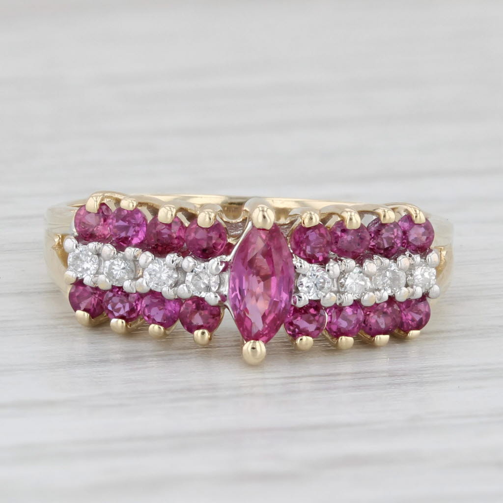 Light Gray 0.64ctw Marquise Ruby Diamond Ring 14k Yellow Gold Size 6.5 Tiered Band